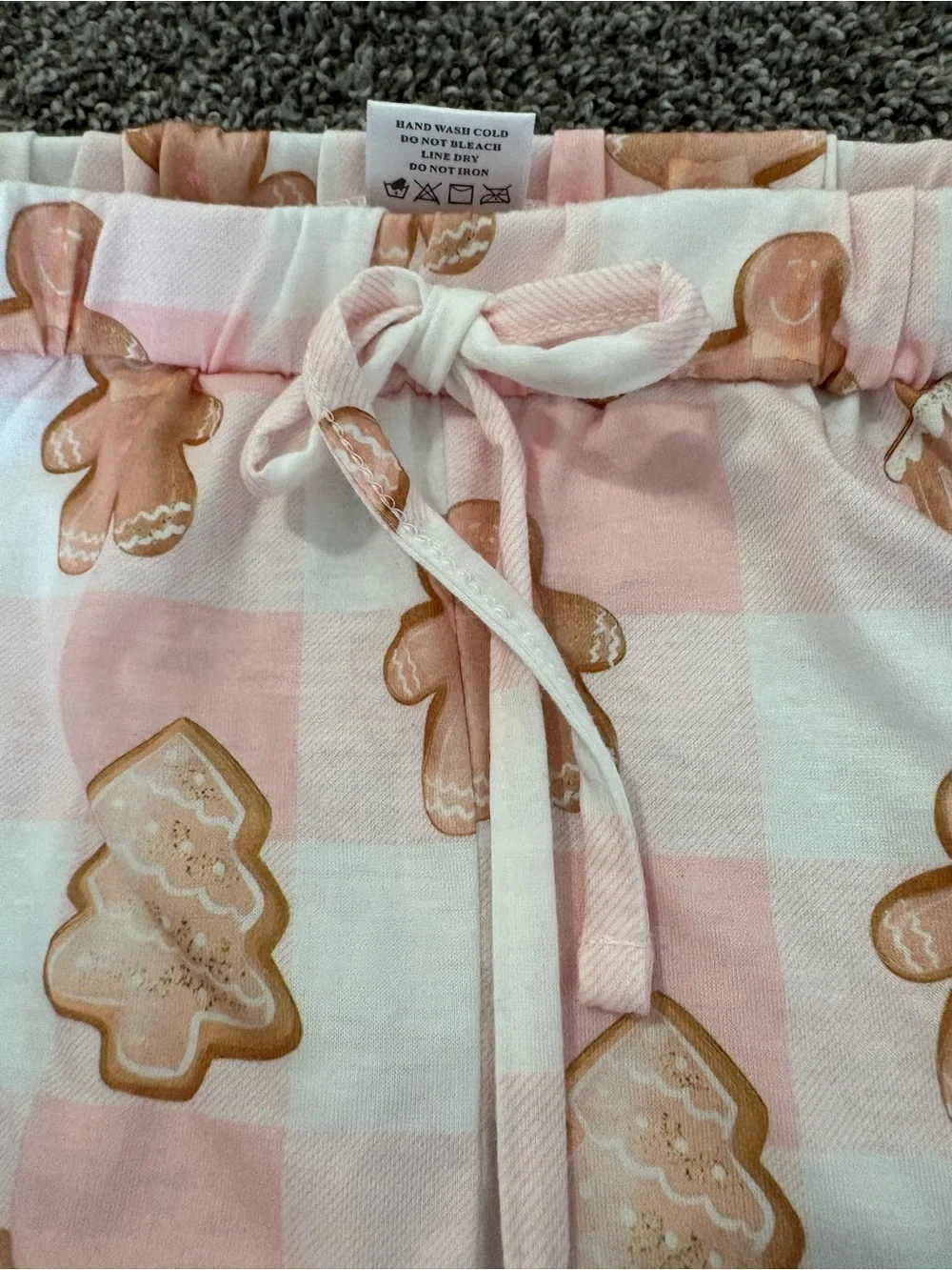 Girls Pink Gingerbread Plaid Short-Sleeve Pajama Set